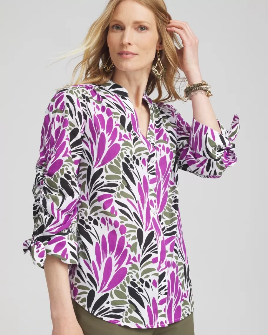 Chico's Ruched Sleeve Floral Blouse