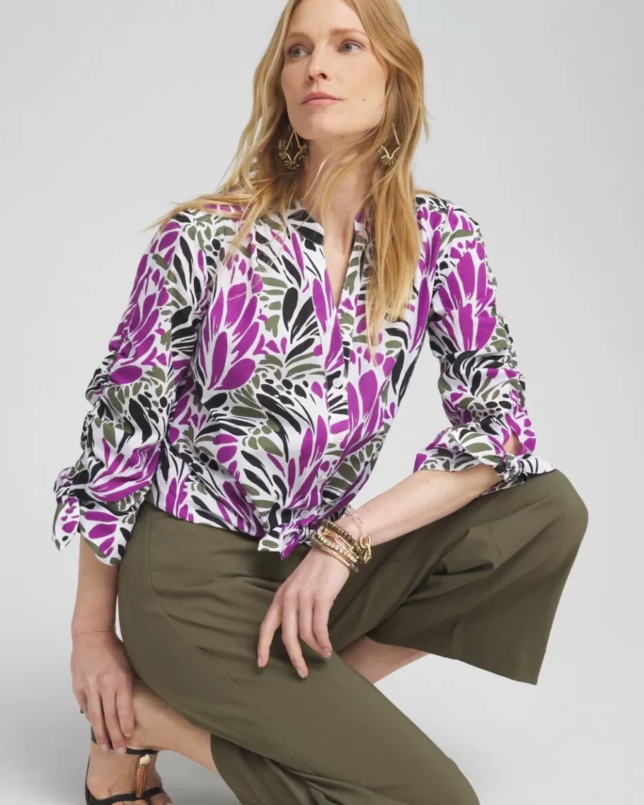 Chico's Ruched Sleeve Floral Blouse