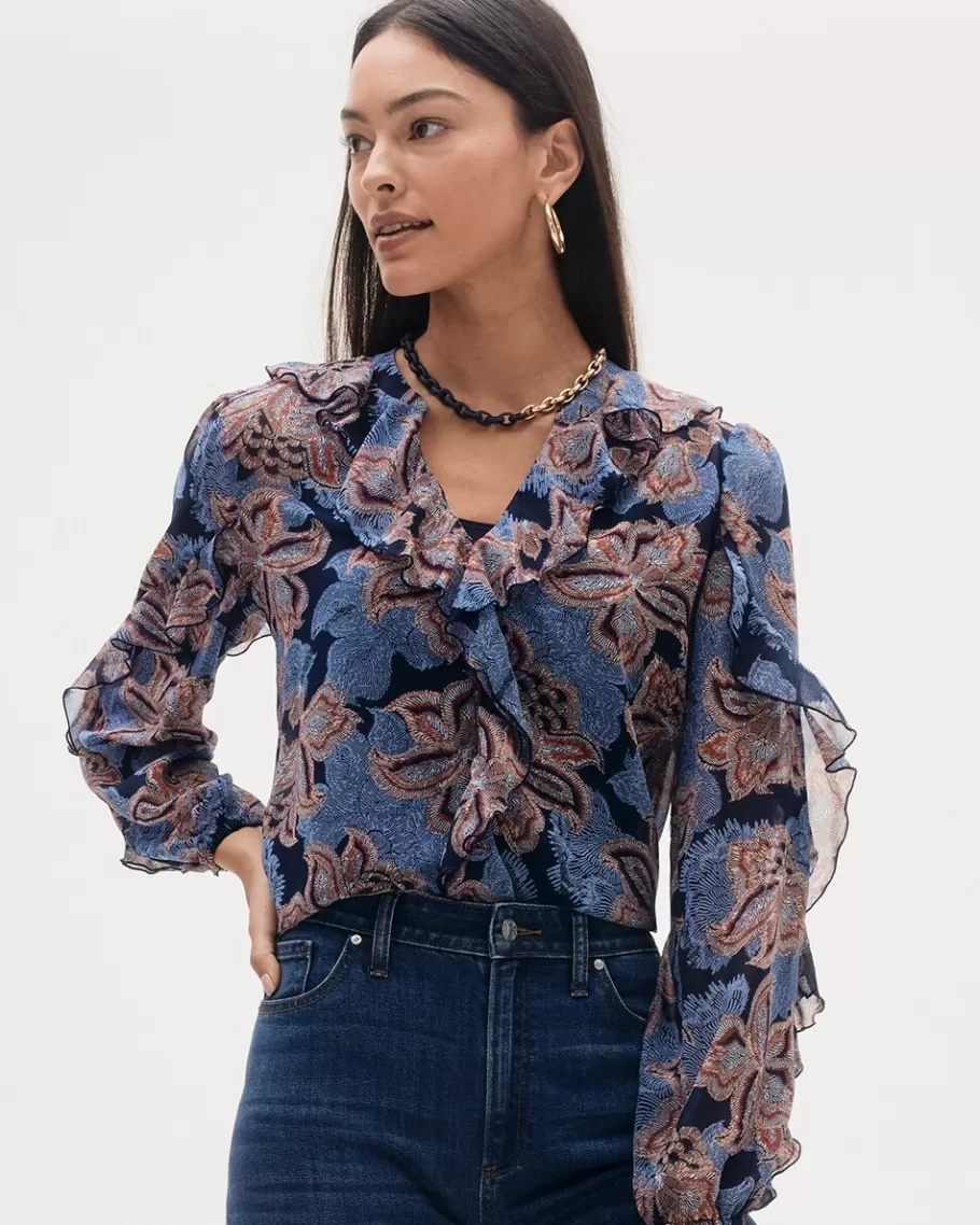 Chico's Ruffle Detail Floral Blouse