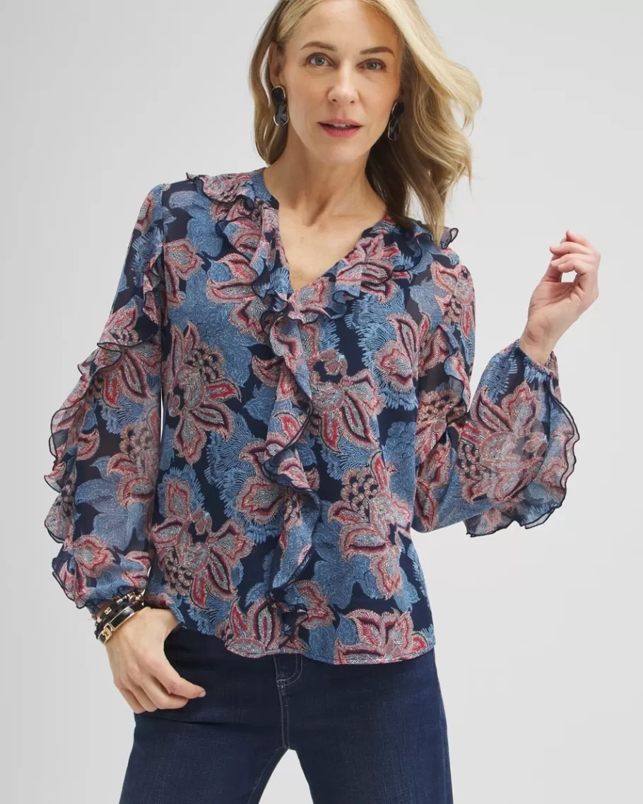 Chico's Ruffle Detail Floral Blouse