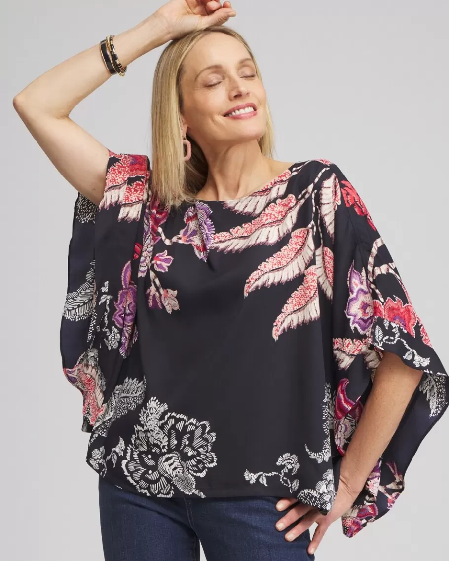 Chico's Ruffle Detail Floral Poncho