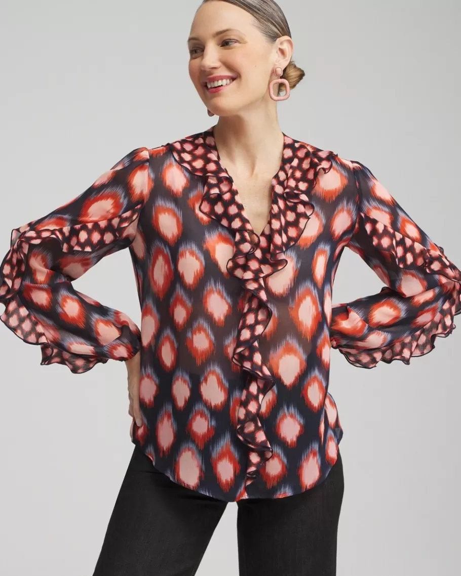 Chico's Ruffle Detail Ikat Blouse