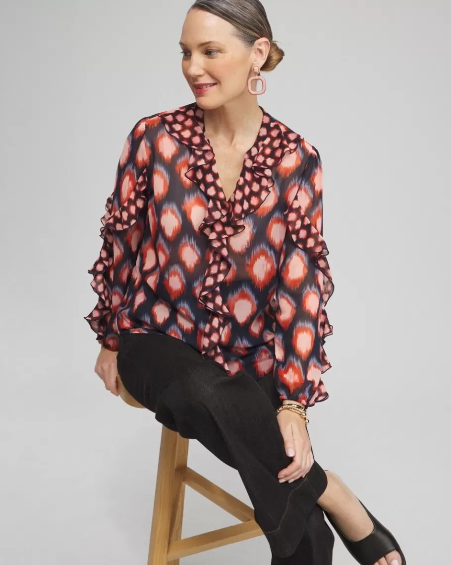 Chico's Ruffle Detail Ikat Blouse