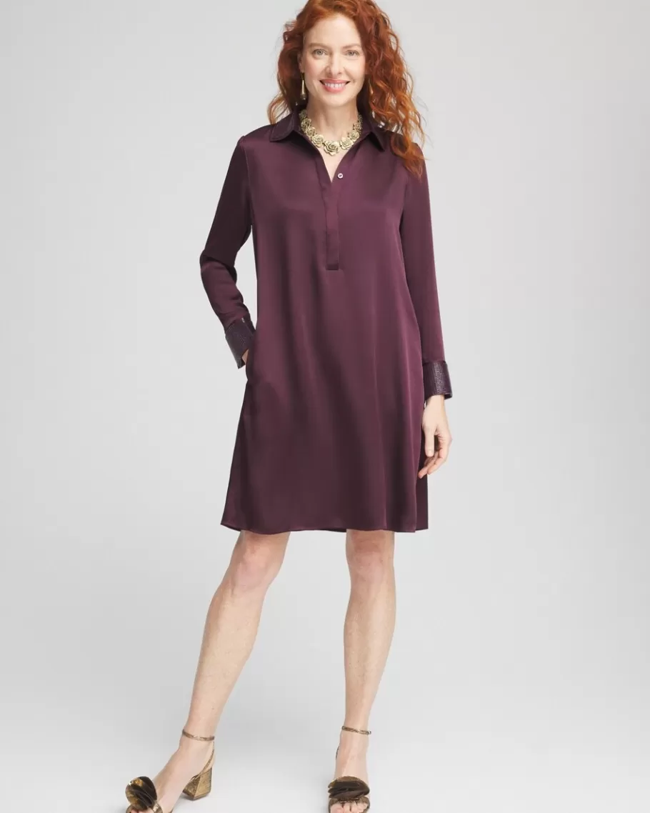 Chico's Satin Embroidered Shirt Dress