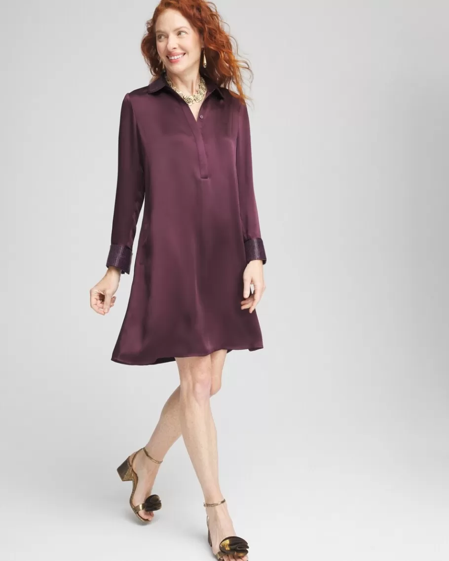 Chico's Satin Embroidered Shirt Dress