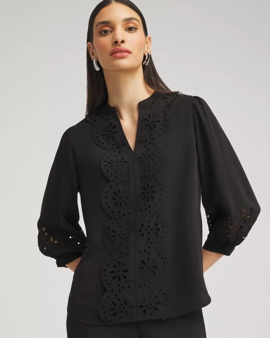 Chico's Satin Eyelet Top