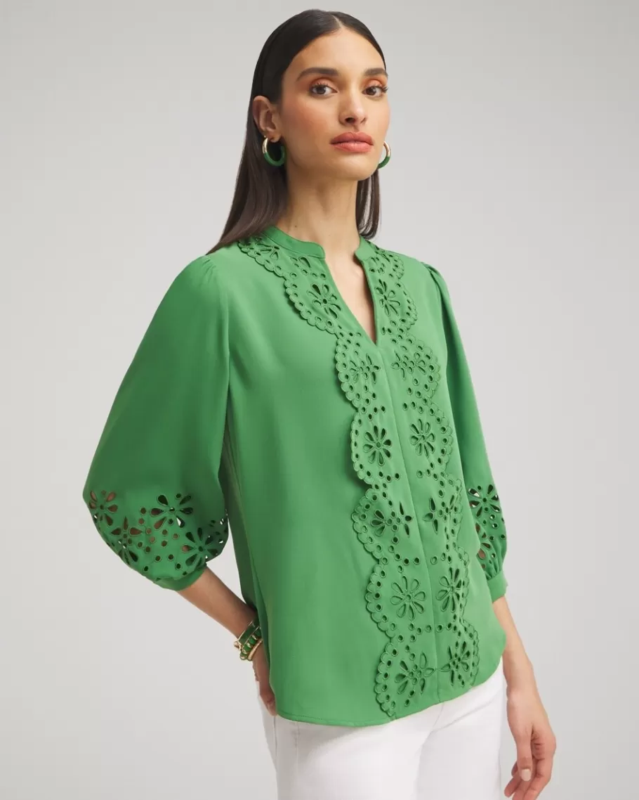 Chico's Satin Eyelet Top