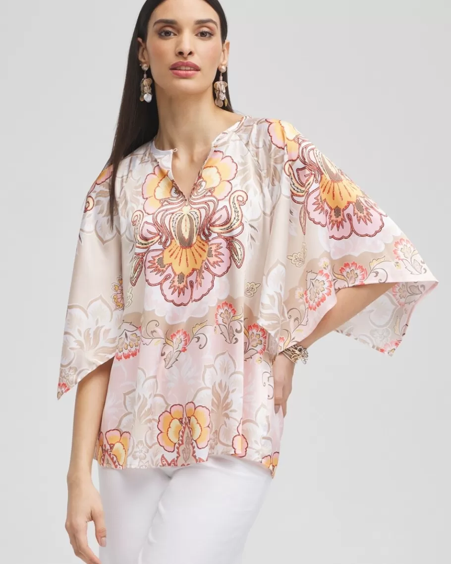 Chico's Satin Floral Keyhole Neck Blouse