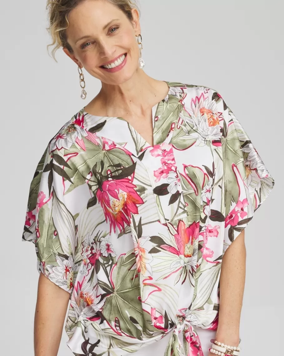 Chico's Satin Floral Tie Front Top