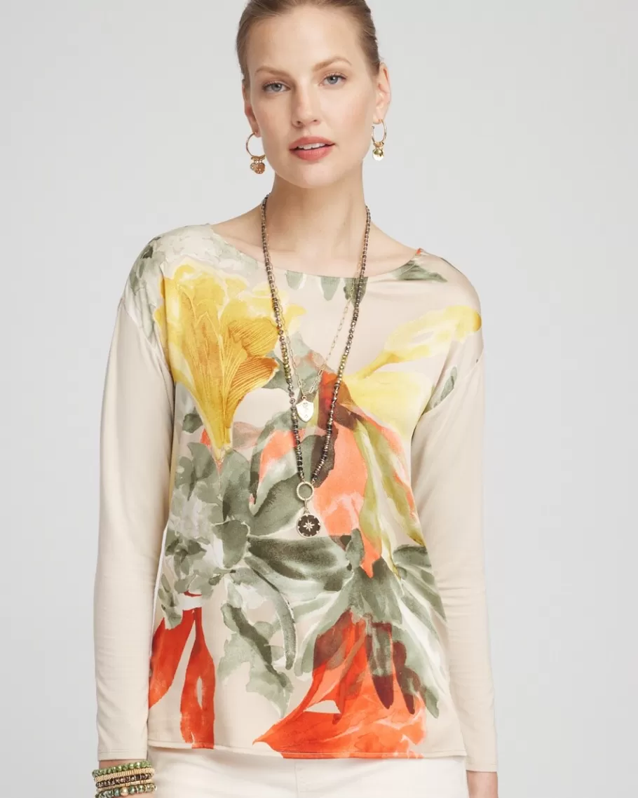 Chico's Satin Garden Long Sleeve Tee