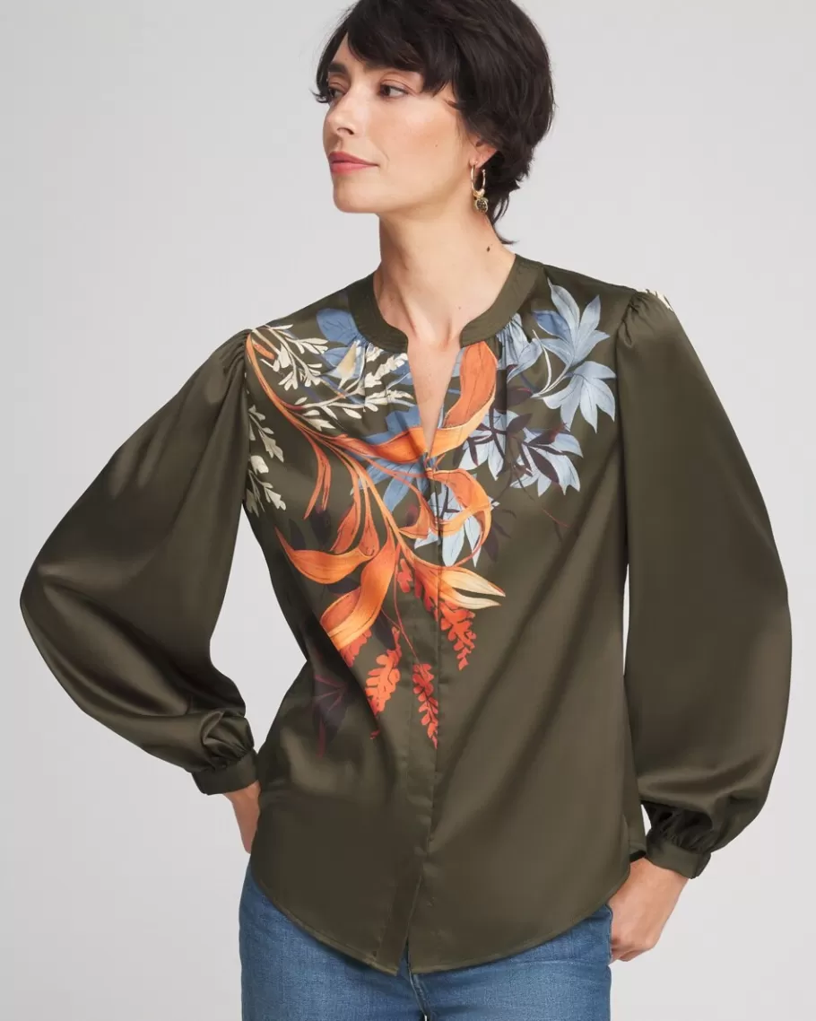 Chico's Satin Placed Floral Blouse