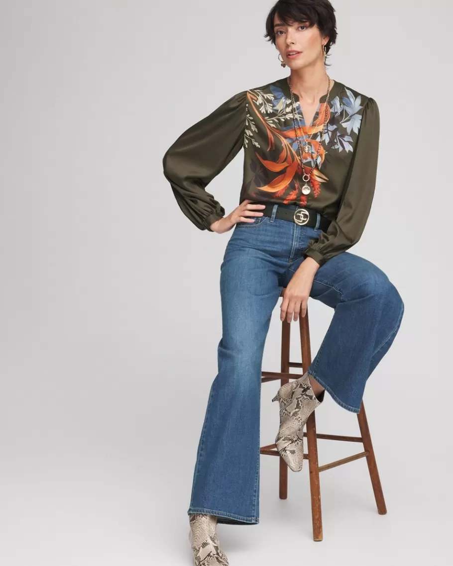 Chico's Satin Placed Floral Blouse