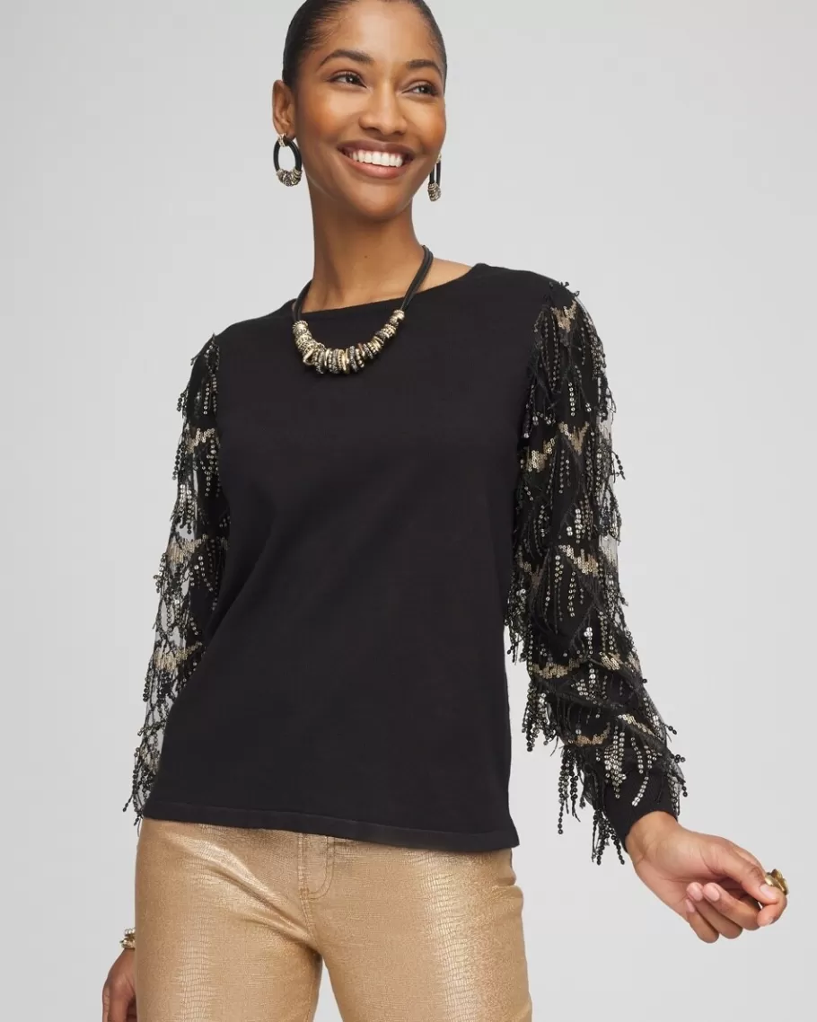 Chico's Sequin Ruffle Pullover Sweater