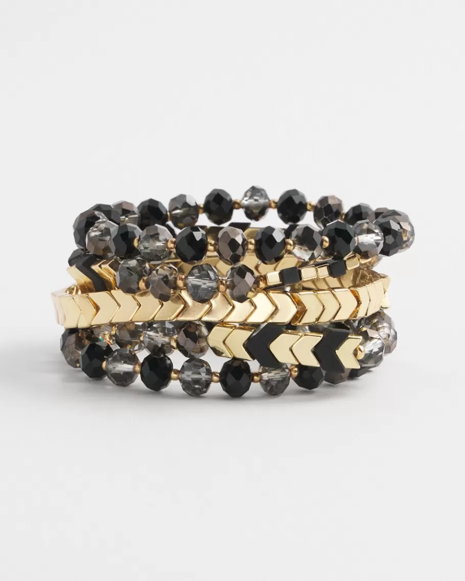 Chico's Set Of Five Gold & Black Bracelets