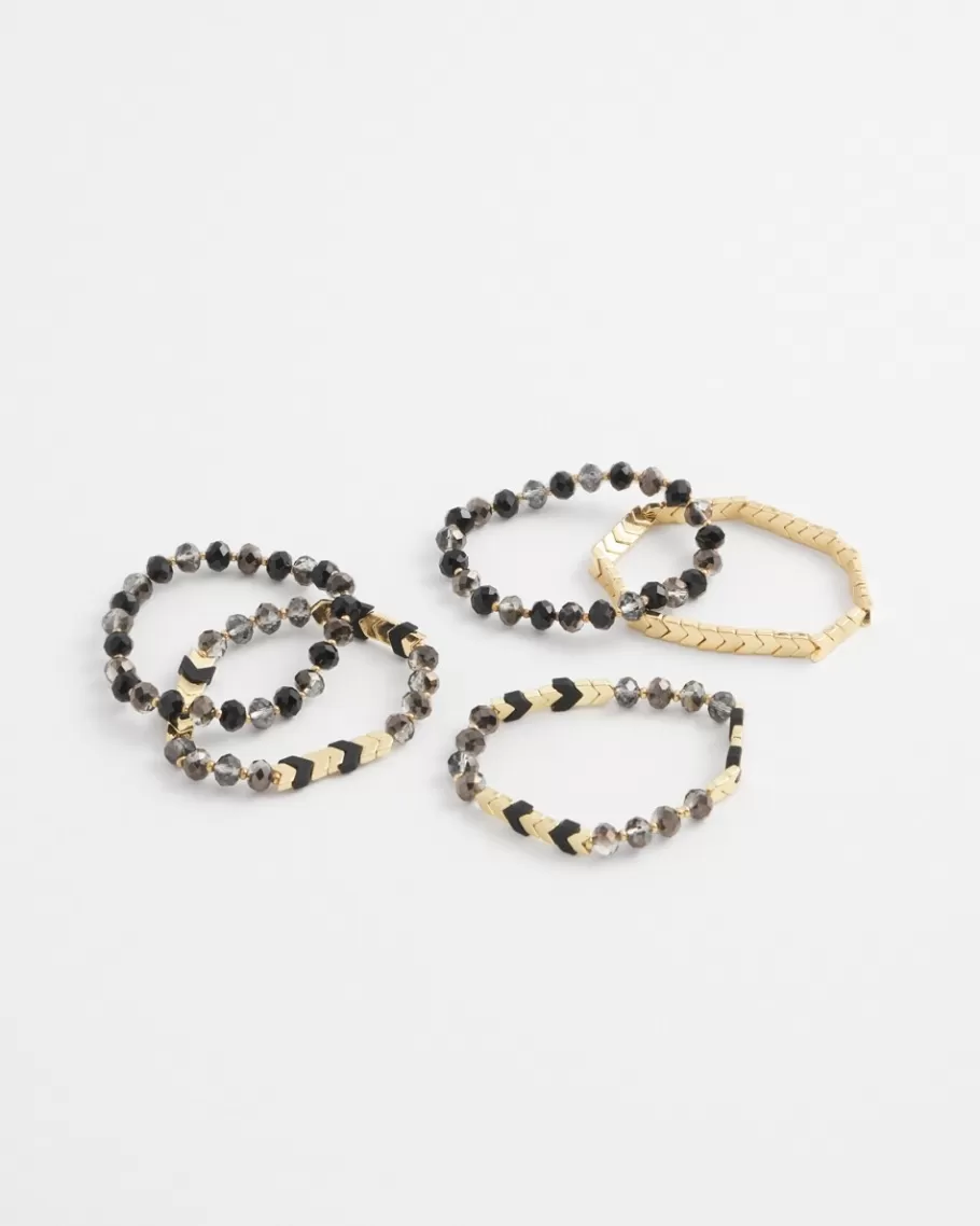 Chico's Set Of Five Gold & Black Bracelets