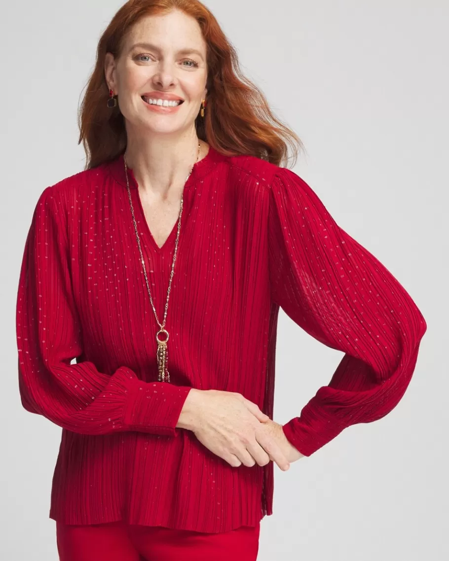 Chico's Shimmer Chiffon Pleated Blouse