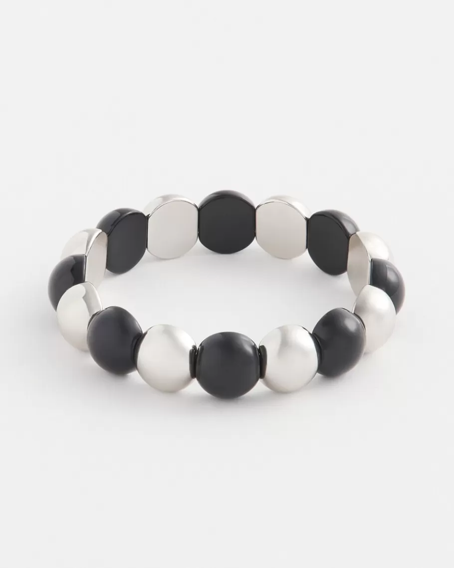 Chico's Silver Tone & Black Beaded Stretch Bracelet