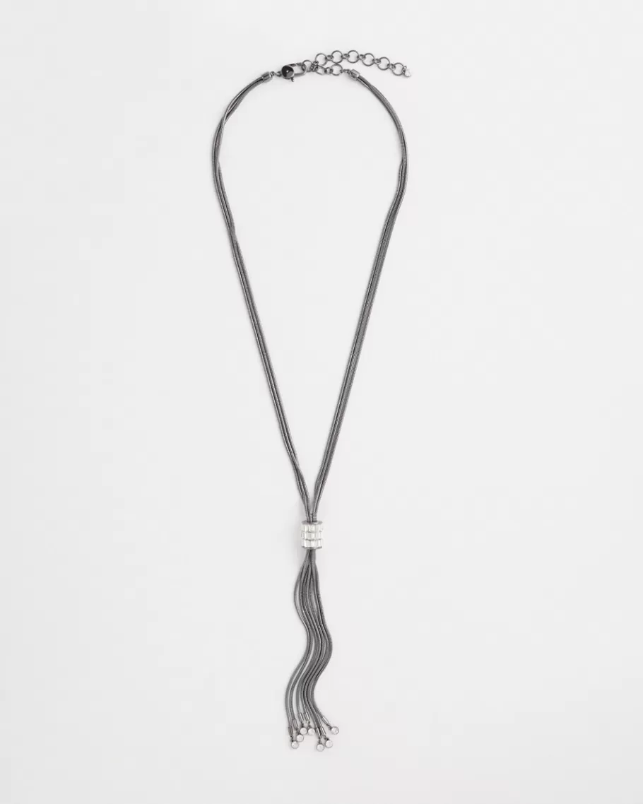 Chico's Silver Tone Baguette Tassel Necklace