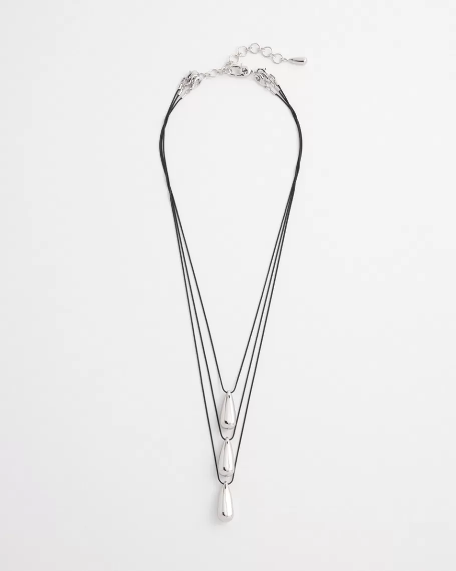 Chico's Silver Tone Three-Strand Pendant Necklace