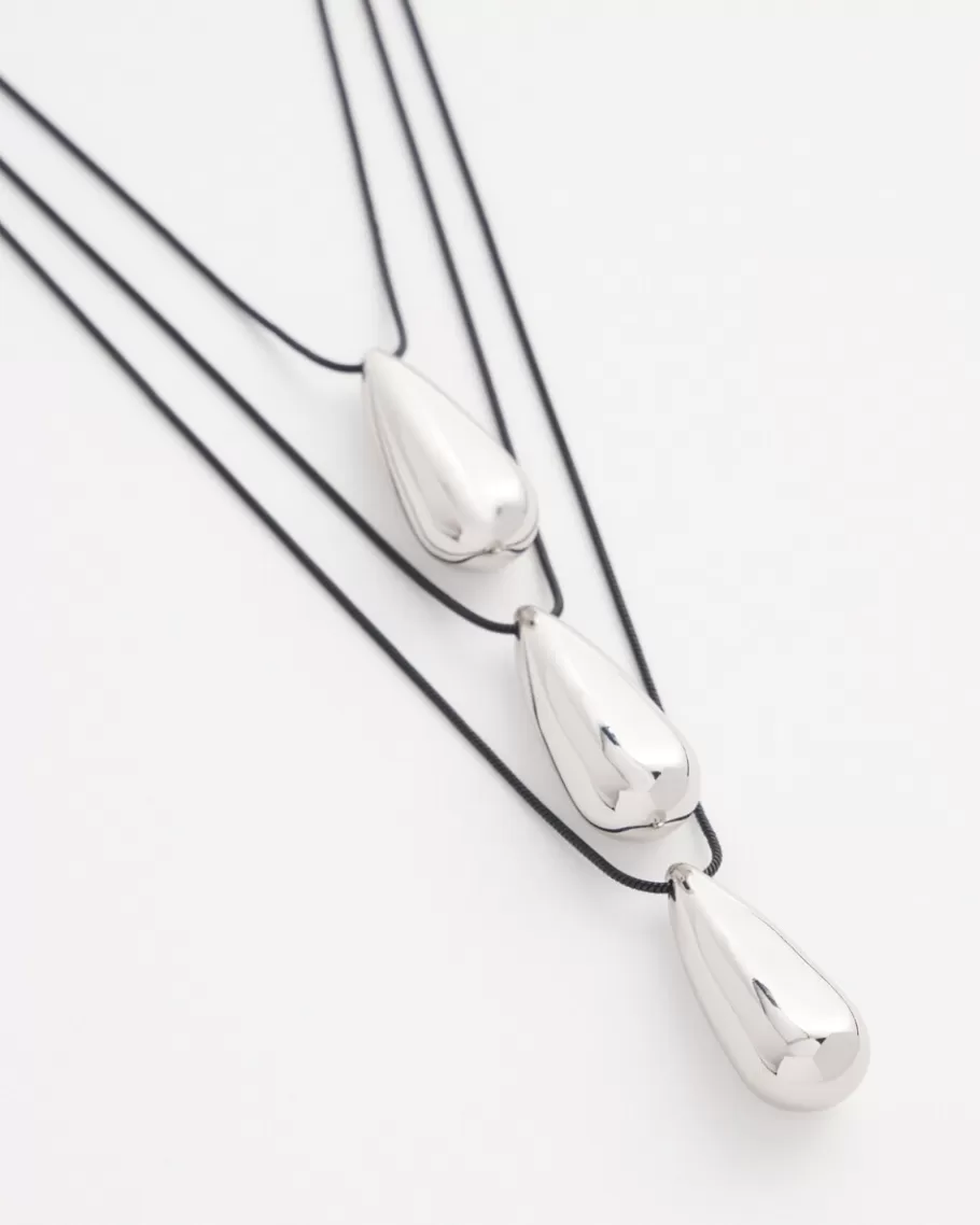 Chico's Silver Tone Three-Strand Pendant Necklace