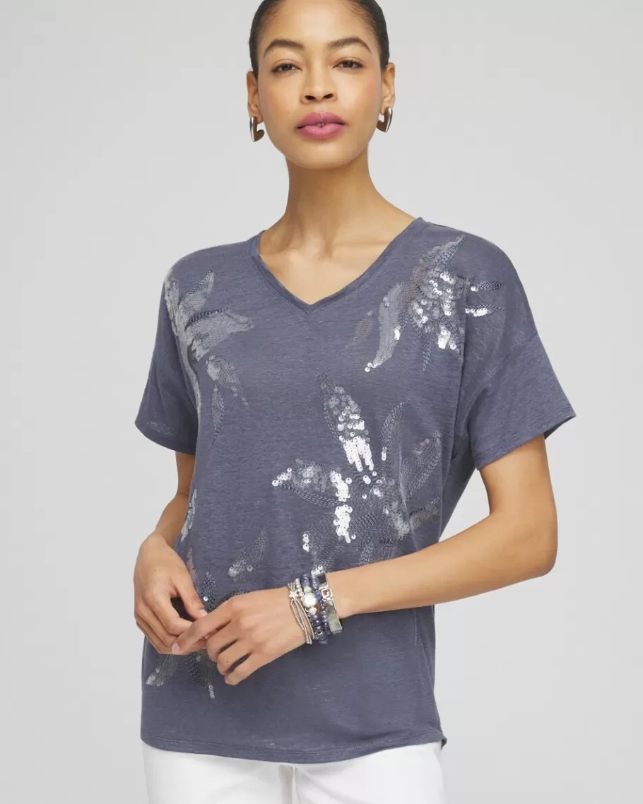 Chico's Slate Linen Sequin Tee