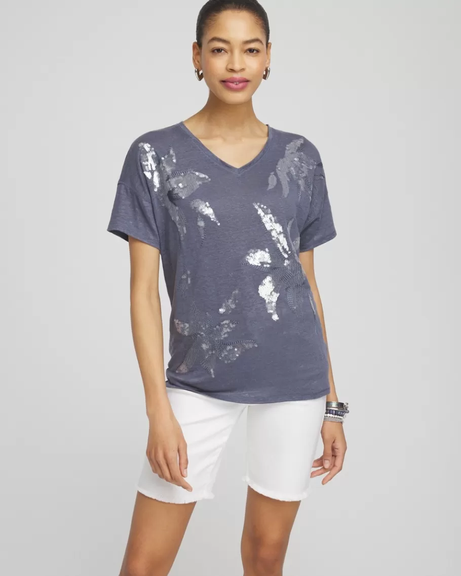 Chico's Slate Linen Sequin Tee