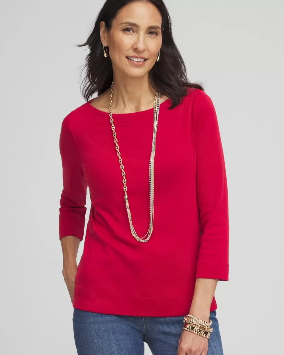 Chico's 3/4 Sleeve Bateau Neck Tee