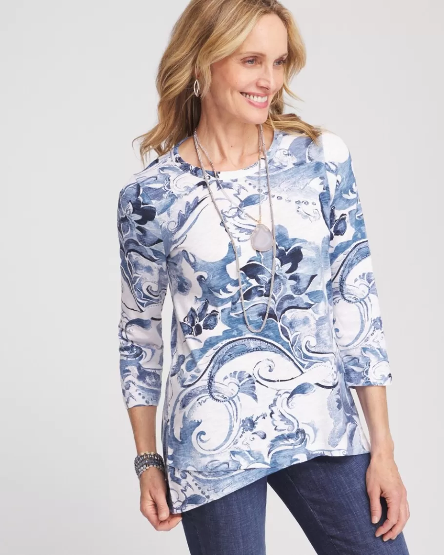 Chico's 3/4 Sleeve Floral Overlap Tunic