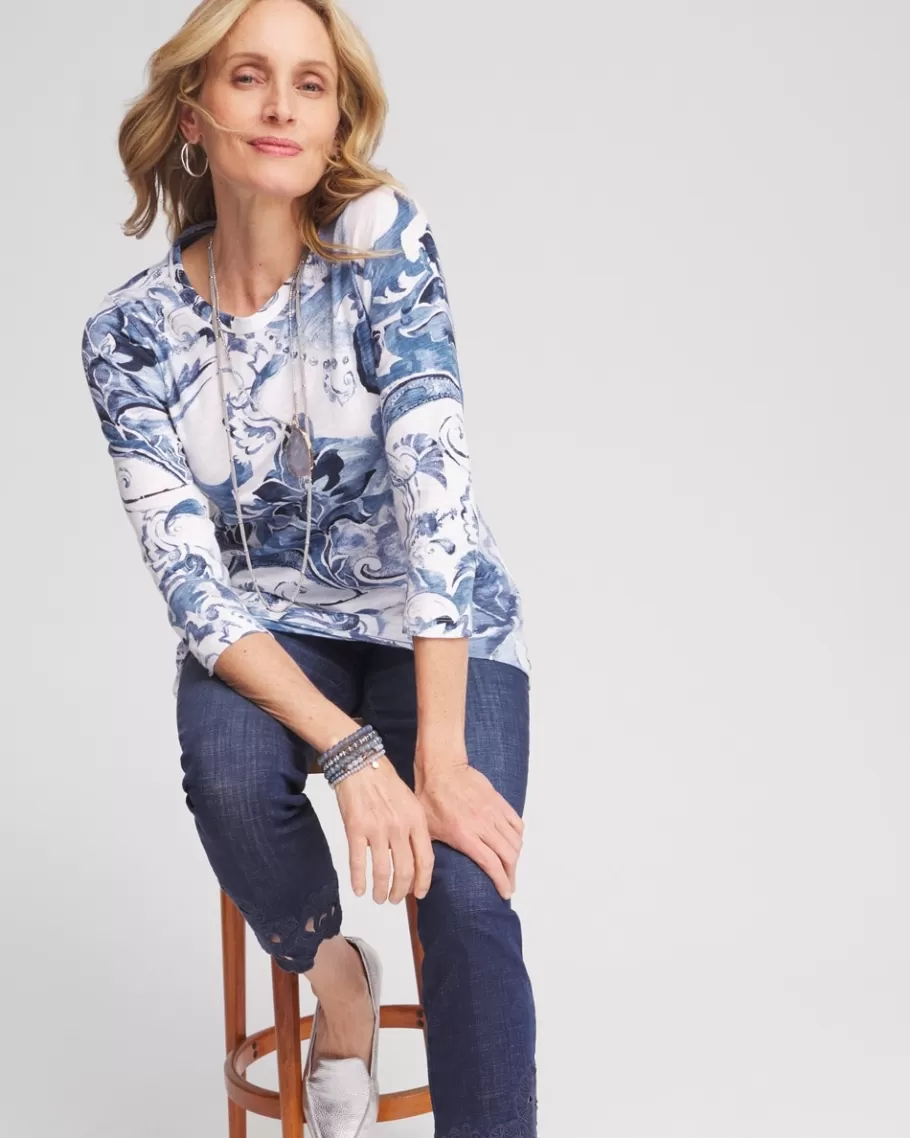 Chico's 3/4 Sleeve Floral Overlap Tunic