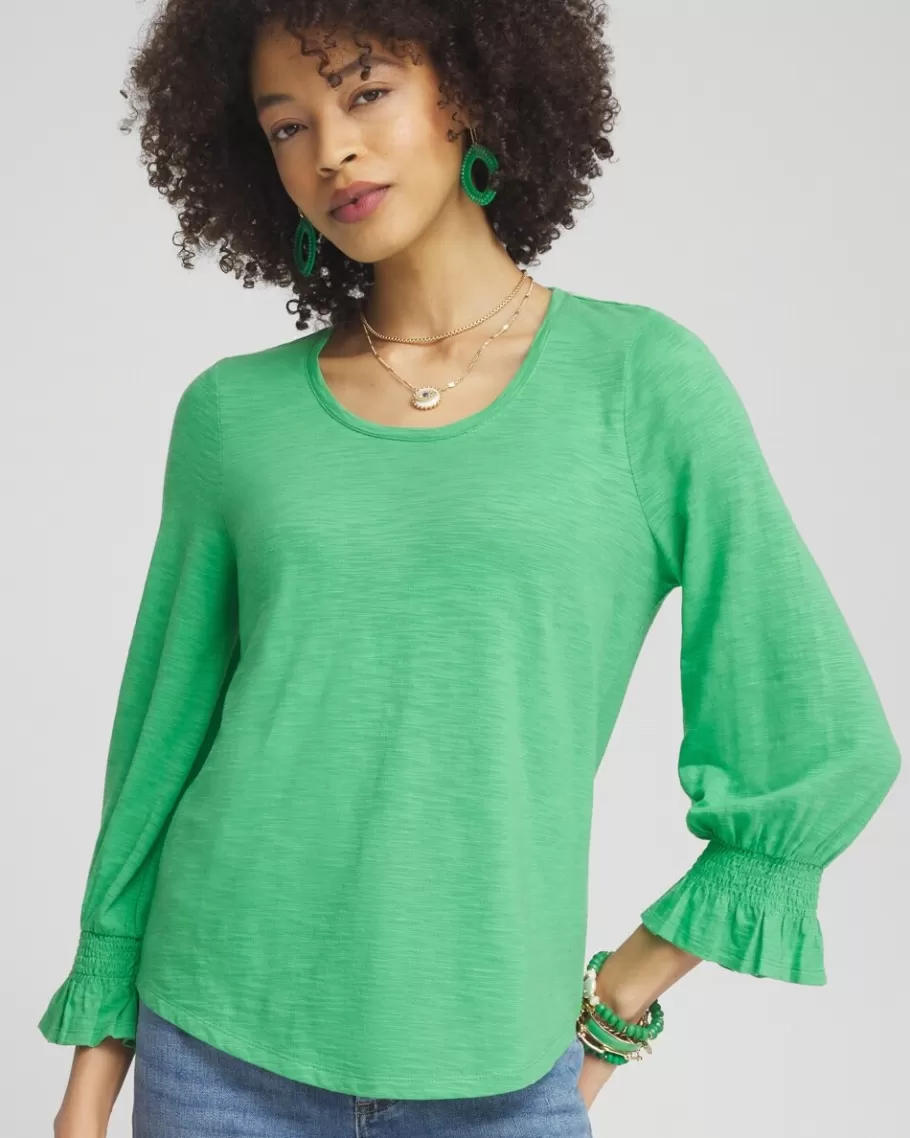 Chico's Smocked 3/4 Sleeve Tee