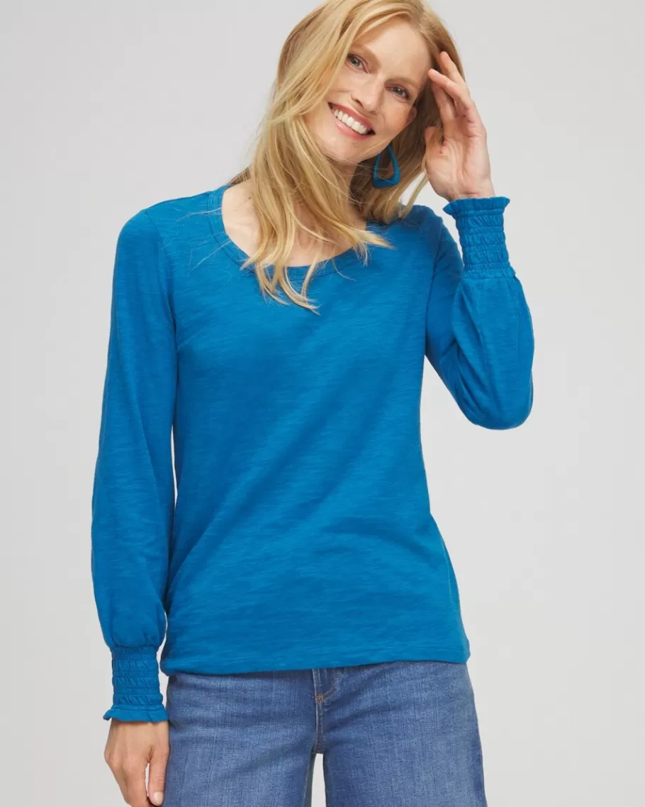 Chico's Smocked Long Sleeve Tee