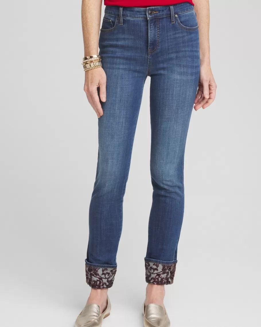 Chico's So Slimming® Girlfriend Sequin Cuff Ankle Jeans