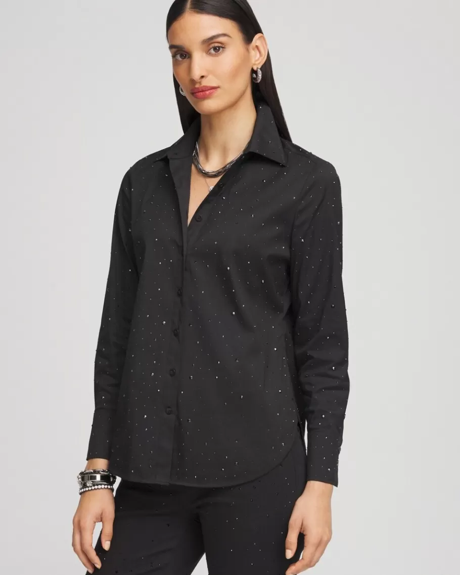 Chico's Sparkle Embellished Poplin Shirt