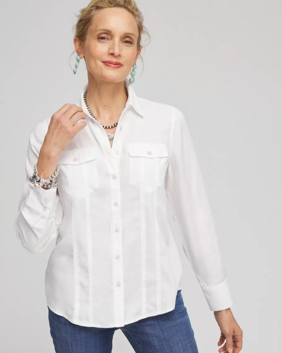 Chico's Split Cuff Denim Pocket Shirt