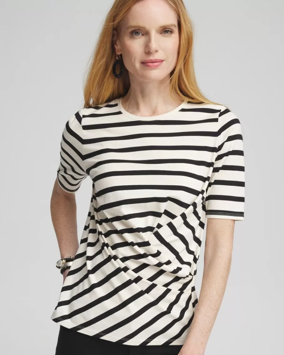 Chico's Stripe Draped Front Tee