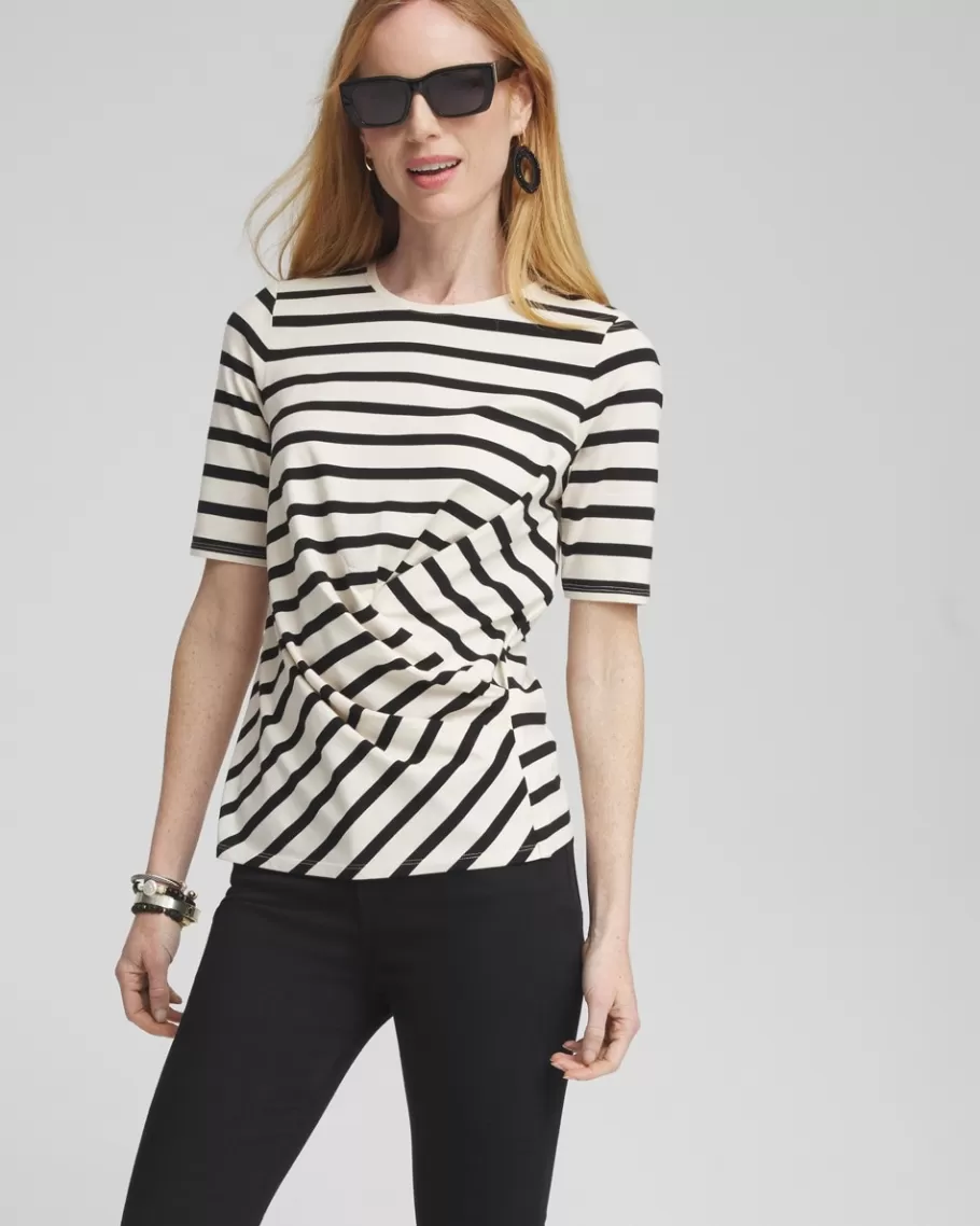 Chico's Stripe Draped Front Tee