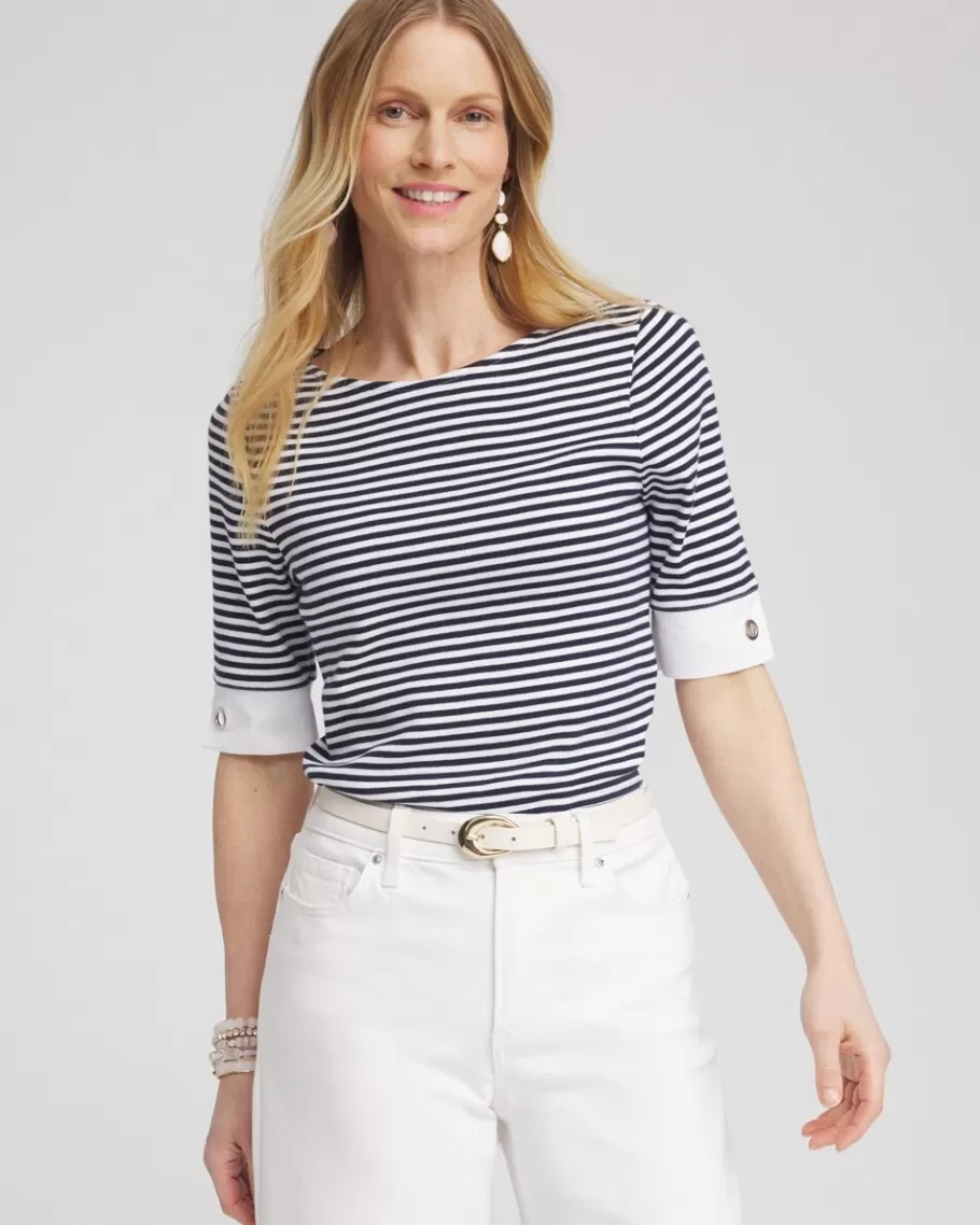 Chico's Stripe Grommet Detail Tee