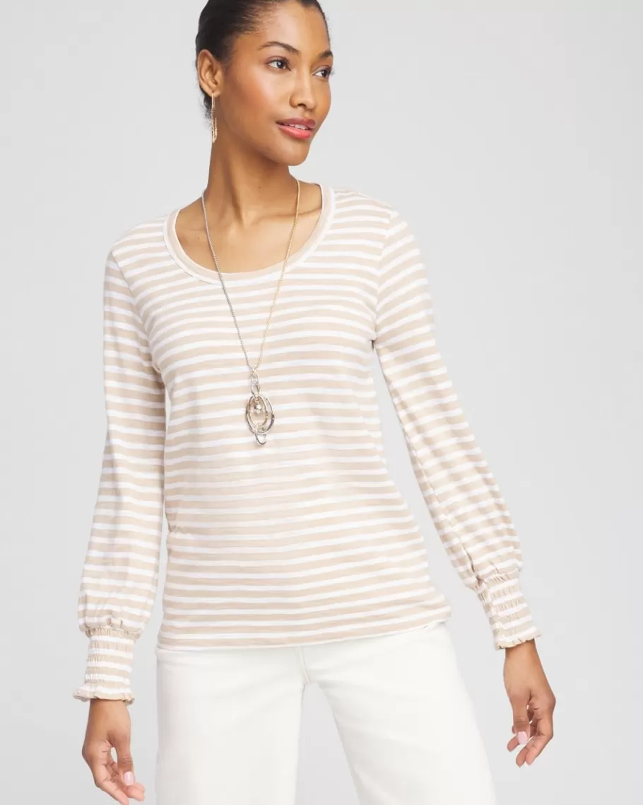 Chico's Stripe Smocked Cuff Tee