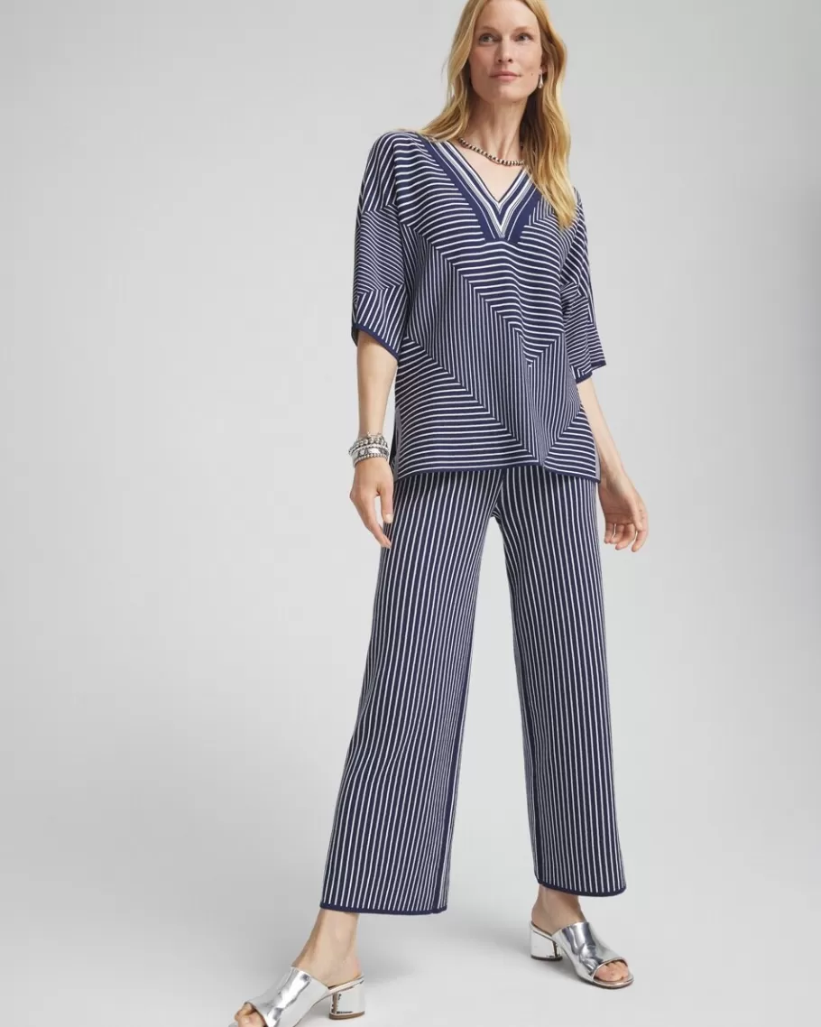 Chico's Stripe Wide Leg Sweater Cropped Pants