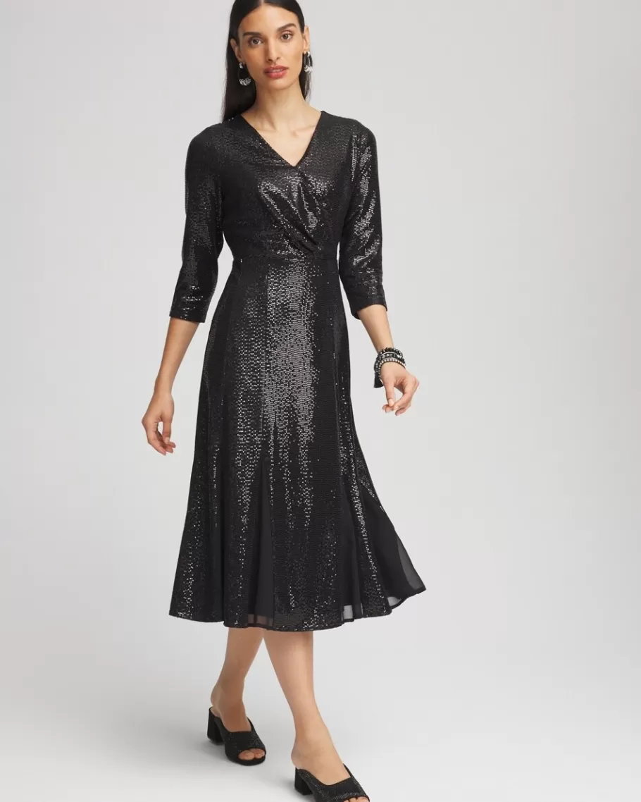 Chico's Surplice Sequin Midi Dress