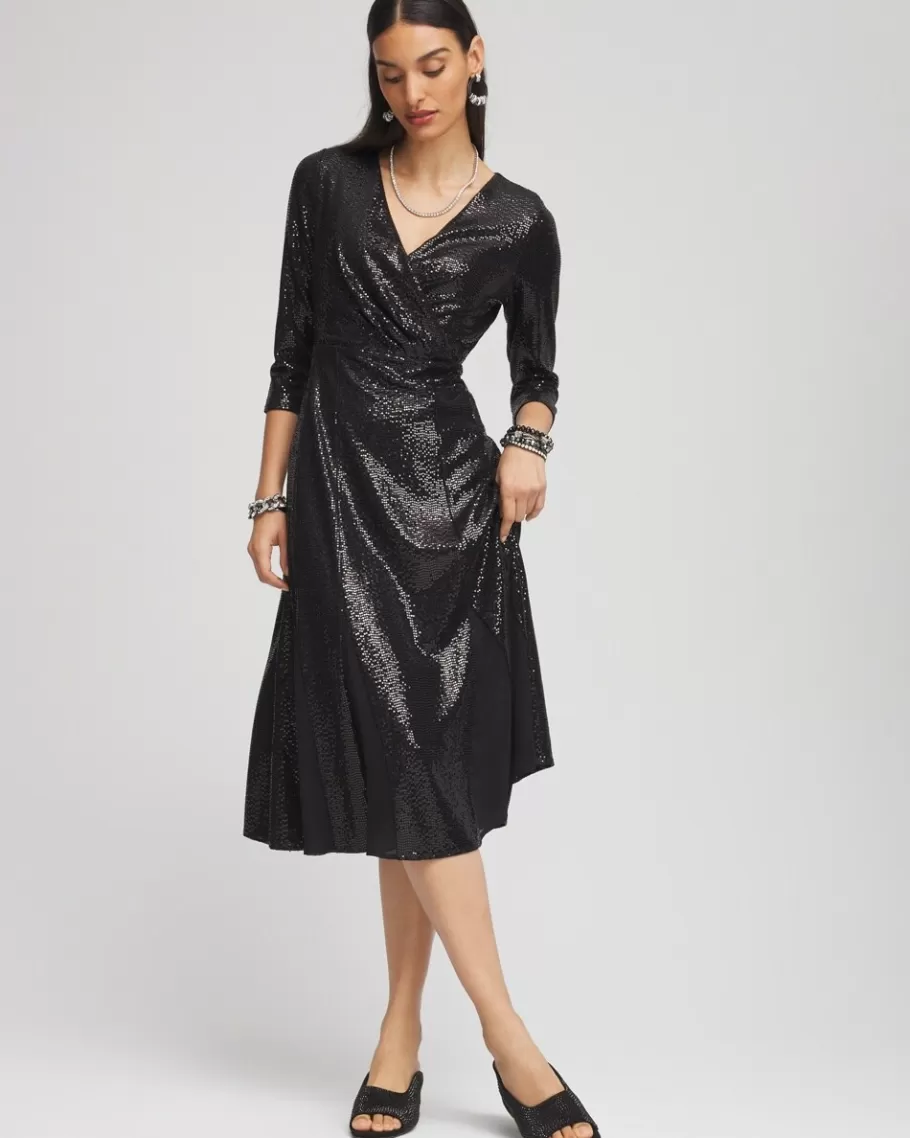 Chico's Surplice Sequin Midi Dress