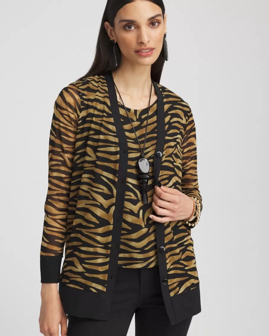 Chico's Tiger Print Mesh Cardigan