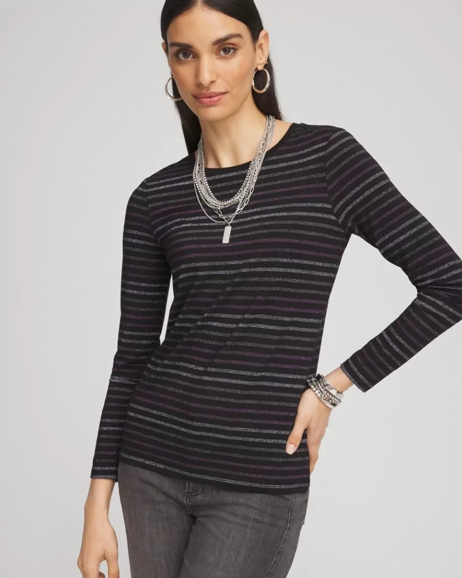 Chico's Touch Of Cool™ Lurex Stripe Long Sleeve Layering Tee