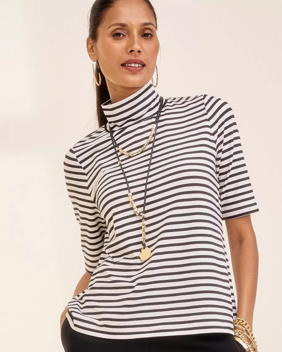 Chico's Touch Of Cool™ Stripe Mock Neck Tee