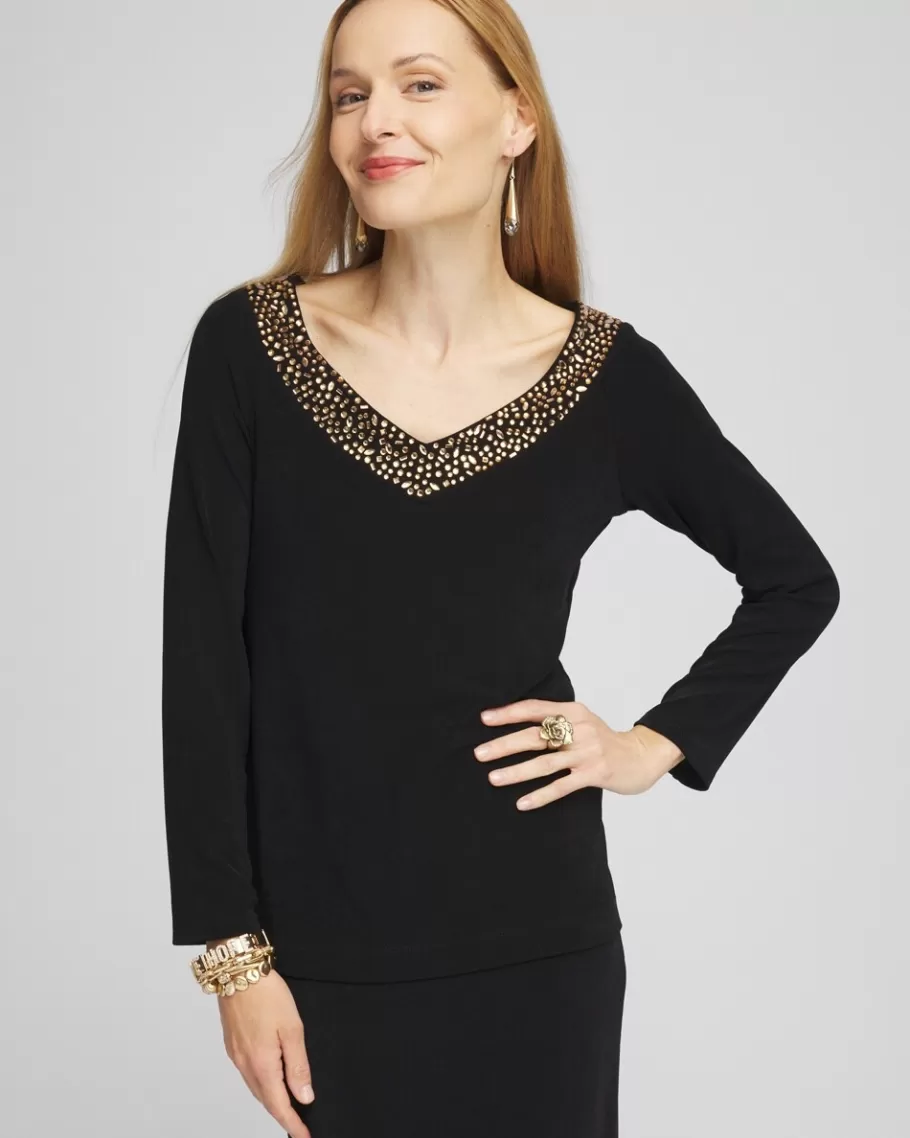 Chico's Travelers™ Rhinestone V-neck Top