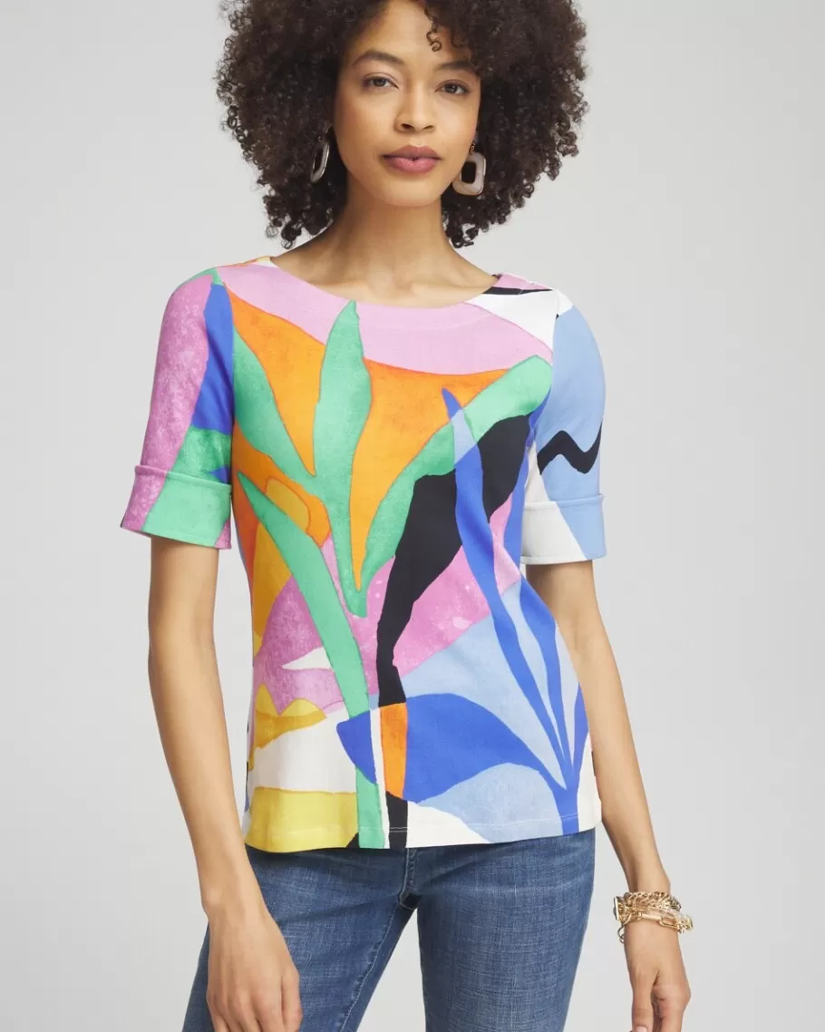 Chico's Tropical Bateau Neck Tee