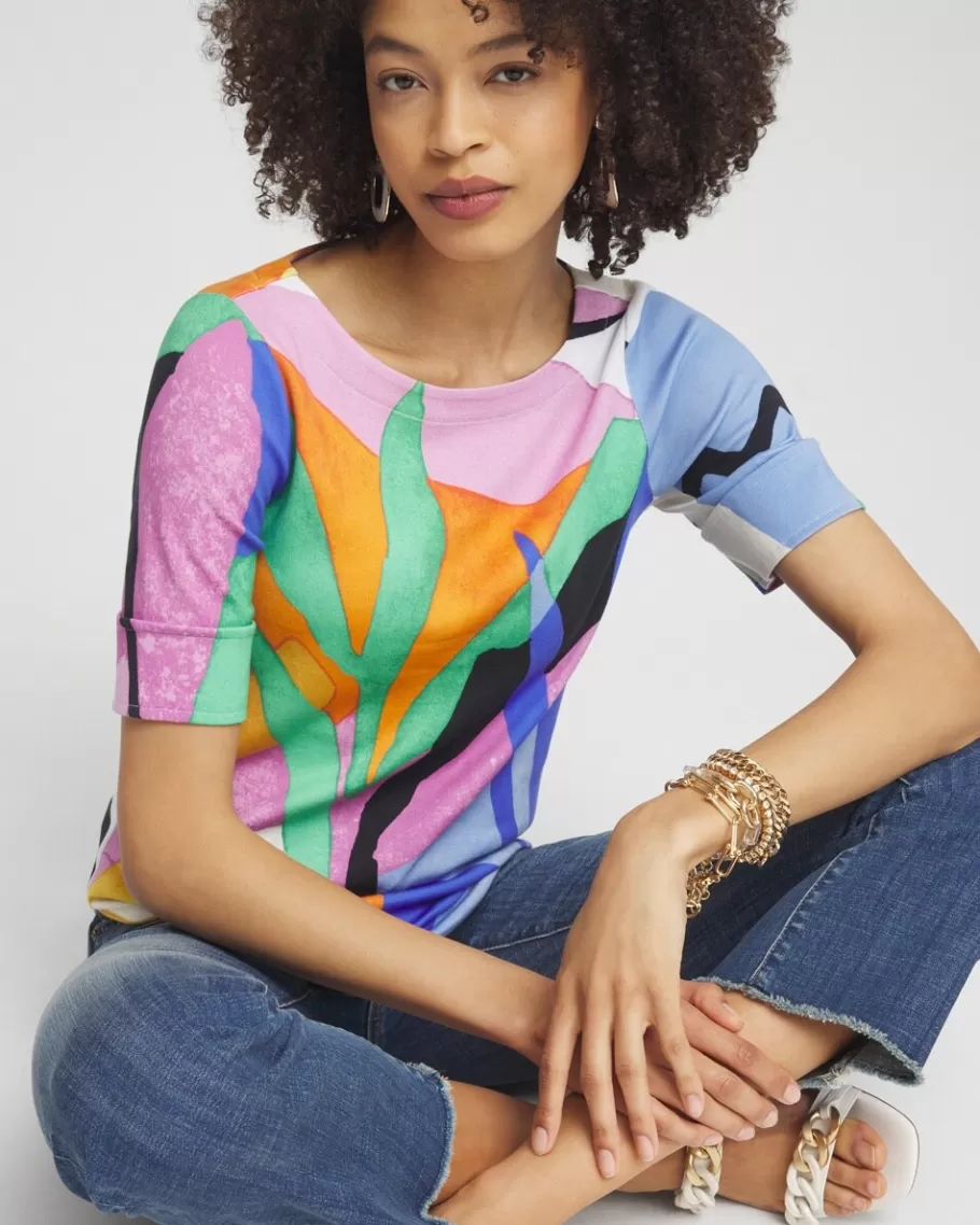 Chico's Tropical Bateau Neck Tee