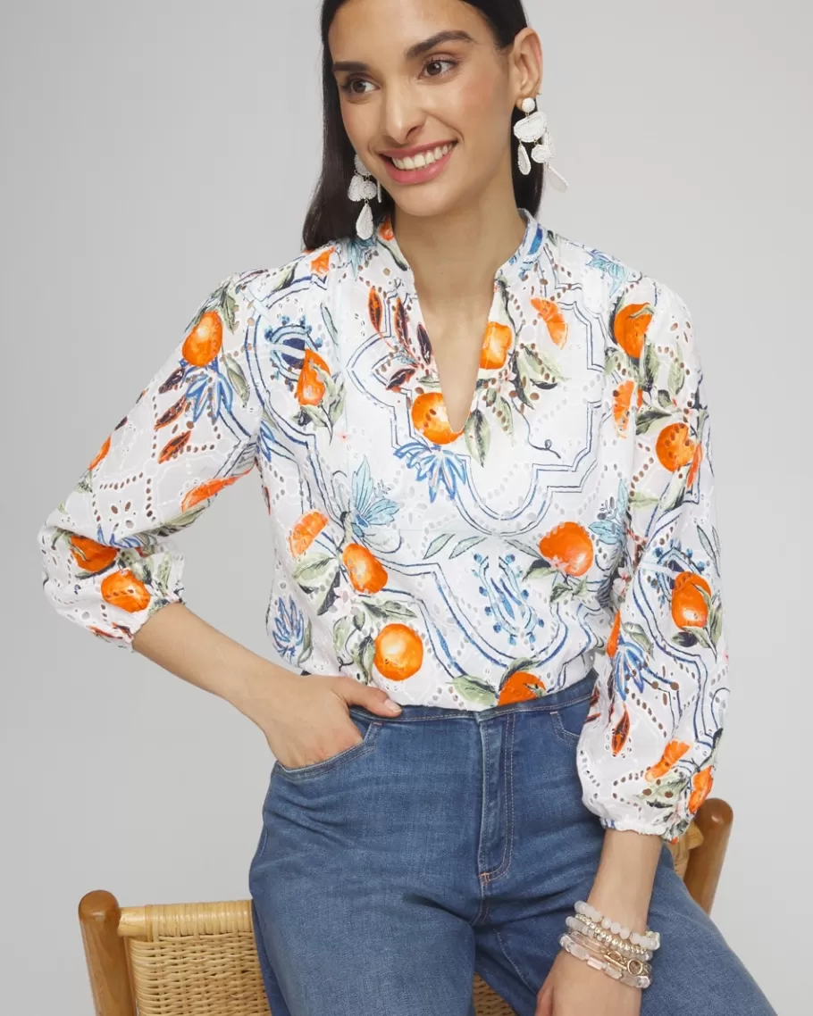 Chico's Tropical Eyelet Sleeve Shirt