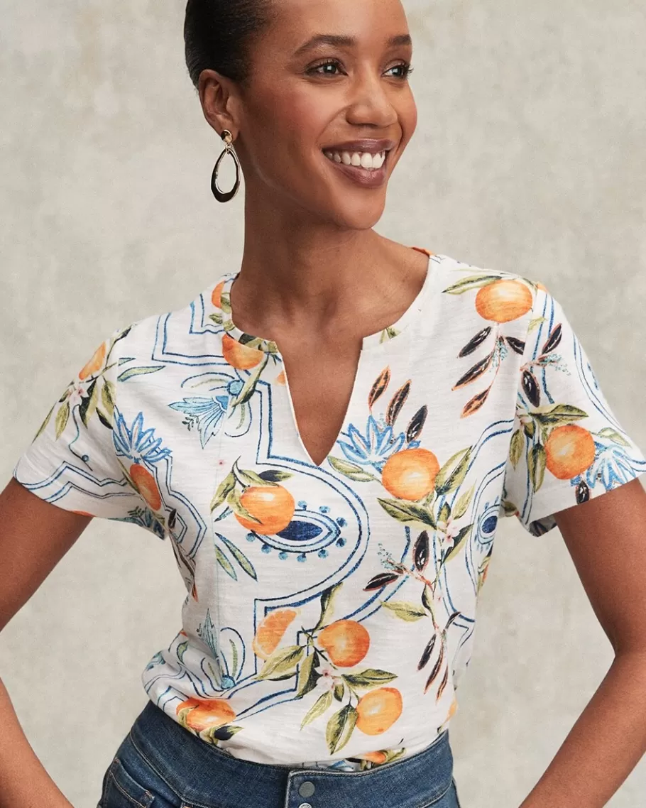 Chico's Tropical Print Notch Neck Tee