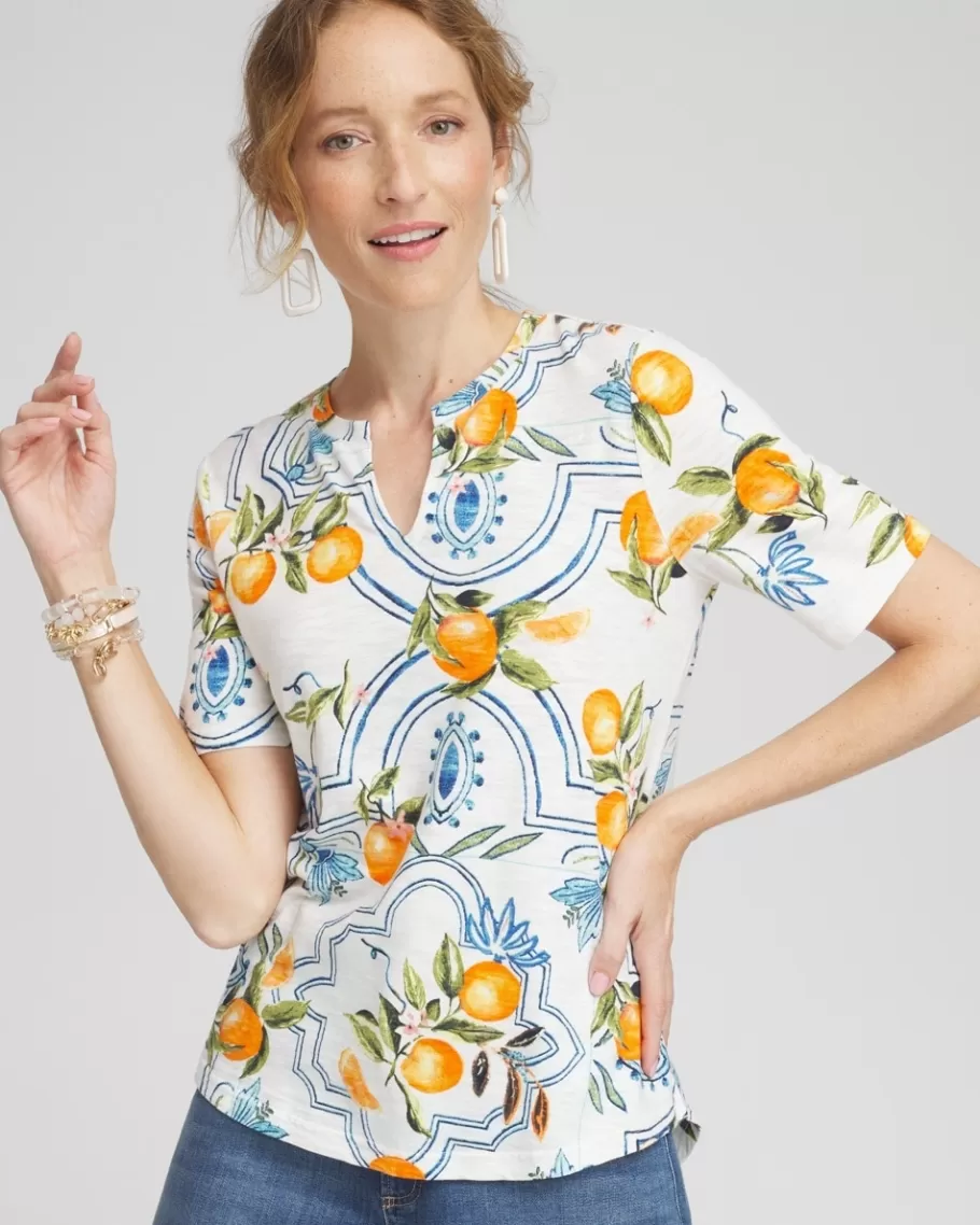 Chico's Tropical Print Notch Neck Tee